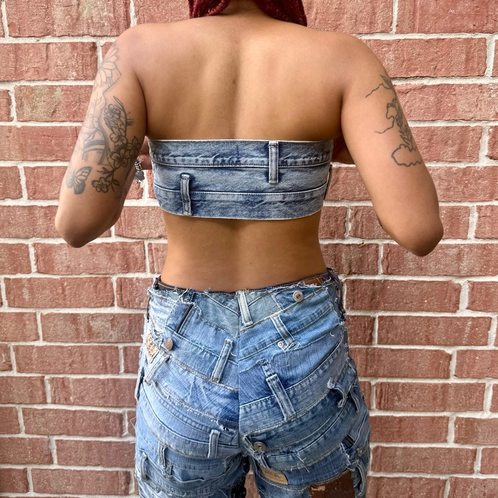 2 Piece Set - Strap Denim Top & Bottom